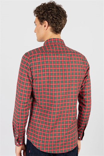 Slim Fit Uzun Kollu Kareli Pamuklu Kolay Ütü Erkek Renkli Gömlek