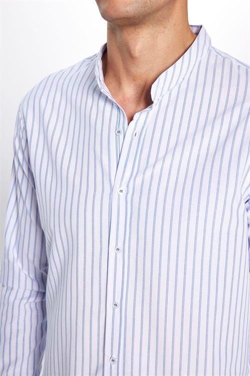  Erkek Slim Fit Dar Kesim Uzun Kollu Pamuklu Beyaz Hakim Yaka Gömlek