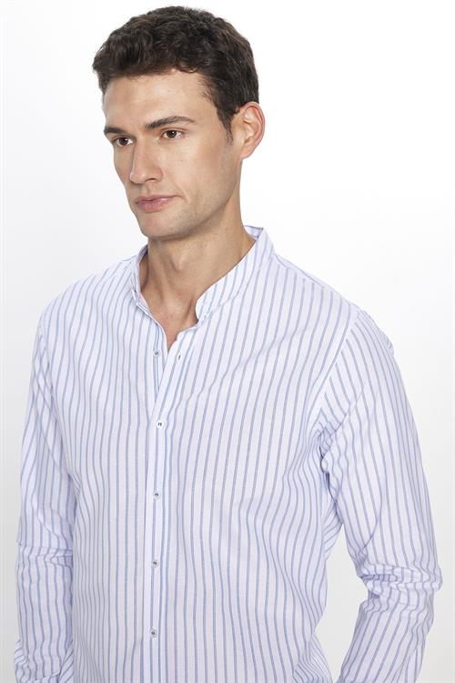  Erkek Slim Fit Dar Kesim Uzun Kollu Pamuklu Beyaz Hakim Yaka Gömlek