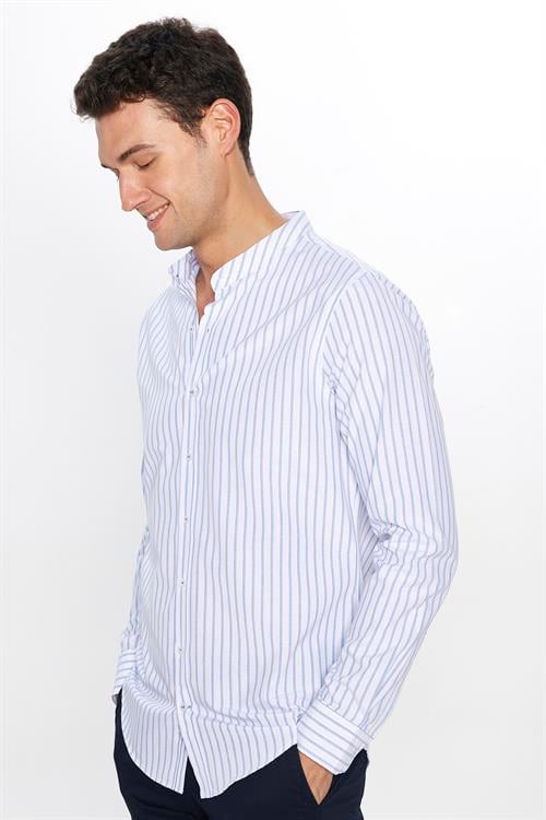  Erkek Slim Fit Dar Kesim Uzun Kollu Pamuklu Beyaz Hakim Yaka Gömlek