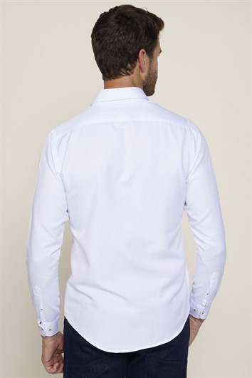 Slim Fit Uzun Kollu Düğmeli Yaka Pamuklu Kolay Ütü Düz Erkek Gömlek