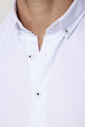 Slim Fit Uzun Kollu Düğmeli Yaka Pamuklu Kolay Ütü Düz Erkek Gömlek