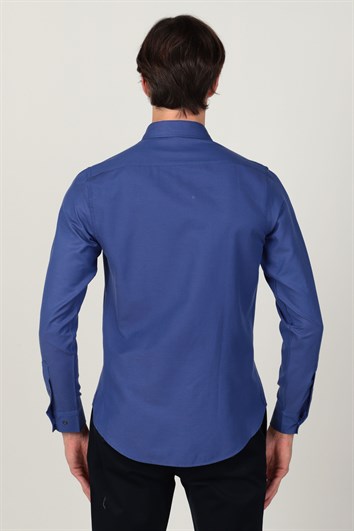 Slim Fit Uzun Kollu Düğmeli Yaka Pamuklu Kolay Ütü Düz Erkek Gömlek
