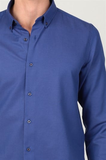 Slim Fit Uzun Kollu Düğmeli Yaka Pamuklu Kolay Ütü Düz Erkek Gömlek