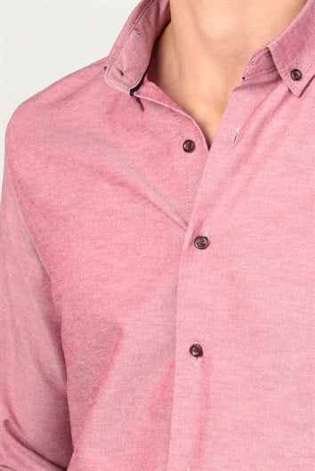 Slim Fit Uzun Kollu Düğmeli Yaka Pamuklu Kolay Ütü Düz Erkek Gömlek