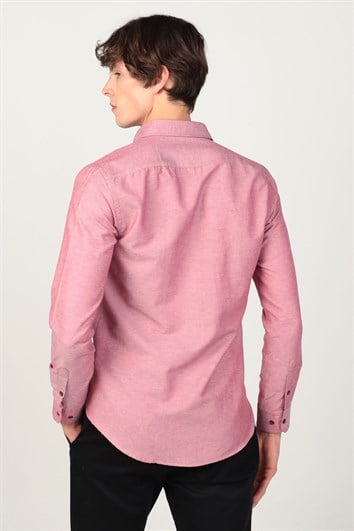 Slim Fit Uzun Kollu Düğmeli Yaka Pamuklu Kolay Ütü Düz Erkek Gömlek