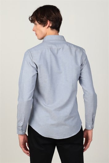Slim Fit Uzun Kollu Düğmeli Yaka Pamuklu Kolay Ütü Düz Erkek Gömlek