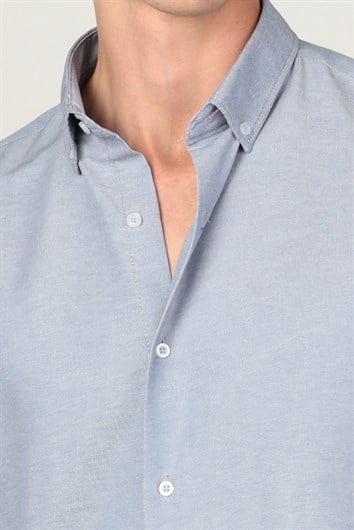 Slim Fit Uzun Kollu Düğmeli Yaka Pamuklu Kolay Ütü Düz Erkek Gömlek