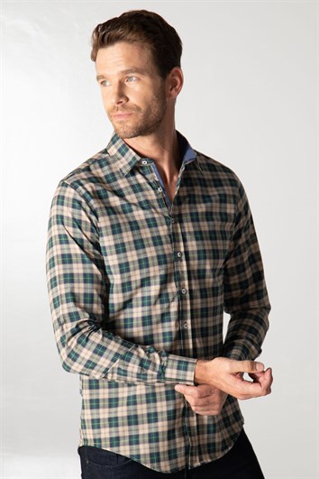 Slim Fit Uzun Kollu Kareli Pamuklu Kolay Ütü Erkek Renkli Gömlek