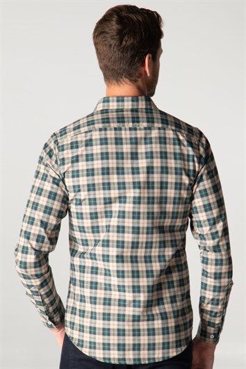 Slim Fit Uzun Kollu Kareli Pamuklu Kolay Ütü Erkek Renkli Gömlek