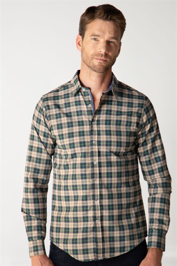 Slim Fit Uzun Kollu Kareli Pamuklu Kolay Ütü Erkek Renkli Gömlek