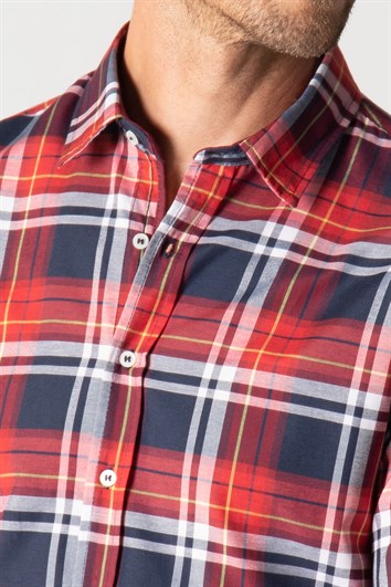 Slim Fit Uzun Kollu Kareli Pamuklu Kolay Ütü Erkek Renkli Gömlek