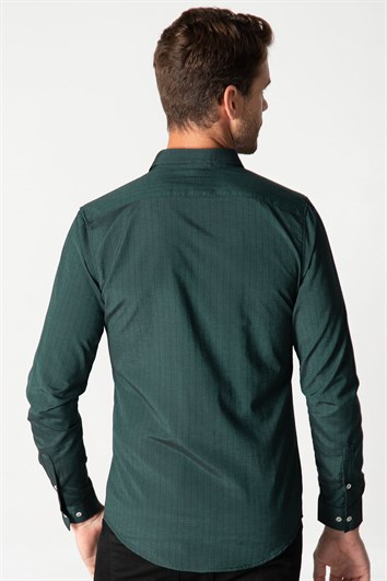 Slim Fit Uzun Kollu Düğmeli Yaka Pamuklu Kolay Ütü Çizgili Erkek Gömlek