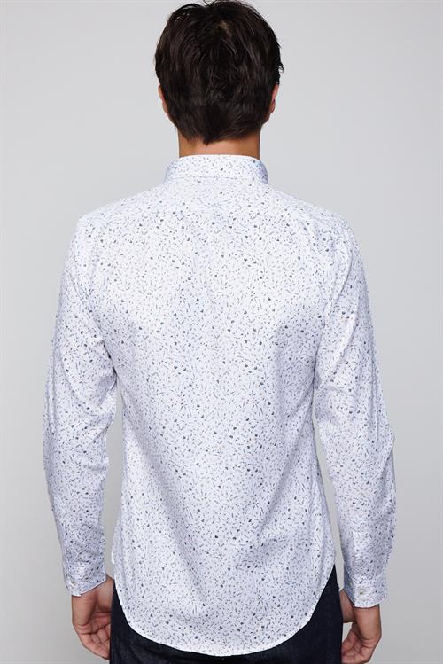 Slim Fit Uzun Kollu Düğmeli Yaka Pamuklu Kolay Ütü Desenli Erkek Gömlek