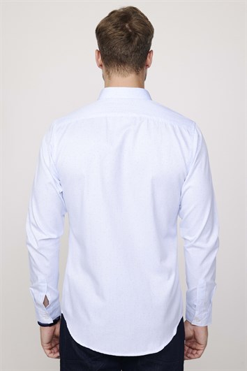 Slim Fit Uzun Kollu Düğmeli Yaka Pamuklu Kolay Ütü Desenli Erkek Gömlek