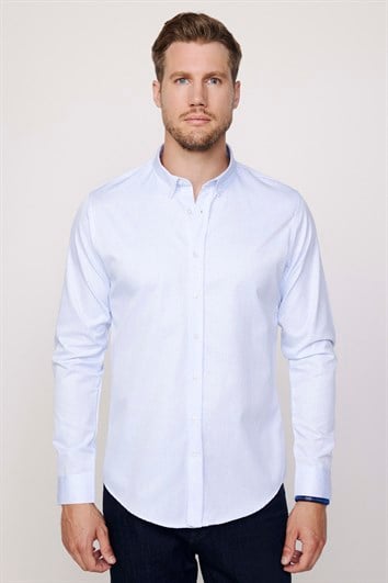 Slim Fit Uzun Kollu Düğmeli Yaka Pamuklu Kolay Ütü Desenli Erkek Gömlek