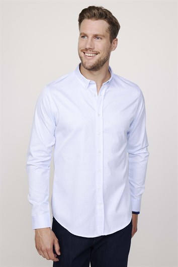 Slim Fit Uzun Kollu Düğmeli Yaka Pamuklu Kolay Ütü Desenli Erkek Gömlek
