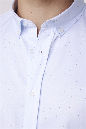 Slim Fit Uzun Kollu Düğmeli Yaka Pamuklu Kolay Ütü Desenli Erkek Gömlek