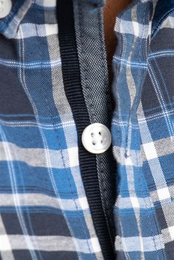 Erkek Slim Fit Dar Kesim Uzun Kollu Pamuklu Kolay Ütü Kareli Düğmeli Yaka Gömlek