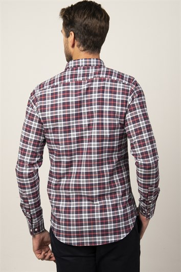 Erkek Slim Fit Dar Kesim Uzun Kollu Pamuklu Kolay Ütü Kareli Düğmeli Yaka Gömlek