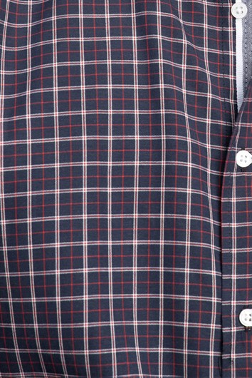 Erkek Slim Fit Dar Kesim Uzun Kollu Pamuklu Kolay Ütü Kareli Düğmeli Yaka Gömlek
