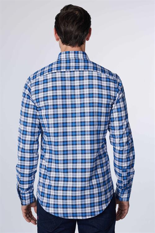 Erkek Slim Fit Dar Kesim Uzun Kollu Pamuklu Kolay Ütü Kareli Düğmeli Yaka Gömlek