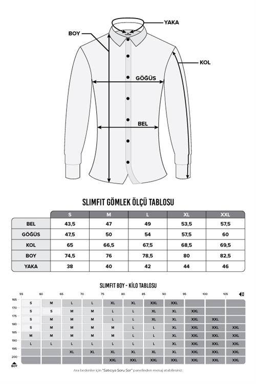 Erkek Slim Fit Dar Kesim Uzun Kollu Pamuklu Kolay Ütü Kareli Düğmeli Yaka Gömlek