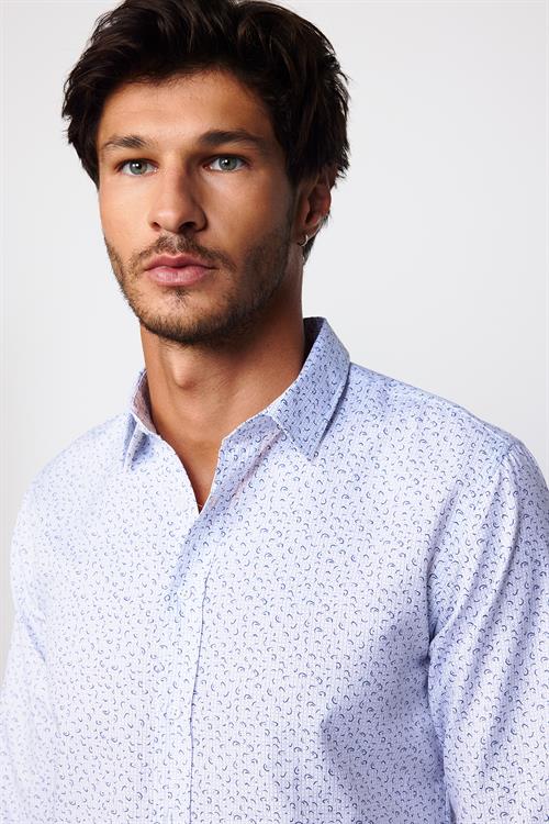 Slim Fit Uzun Kollu Dar Kesim Desenli Pamuklu Kolay Ütülenebilir Beyaz Erkek Gömlek
