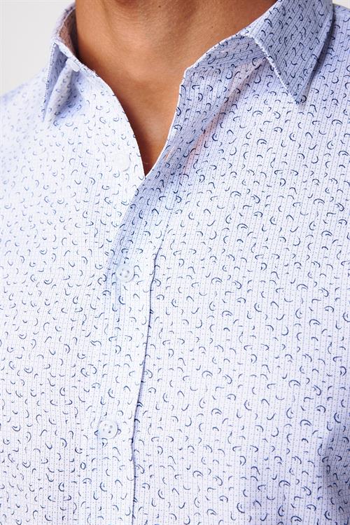Slim Fit Uzun Kollu Dar Kesim Desenli Pamuklu Kolay Ütülenebilir Beyaz Erkek Gömlek