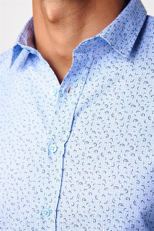 Slim Fit Uzun Kollu Dar Kesim Desenli Pamuklu Kolay Ütülenebilir Mavi Erkek Gömlek