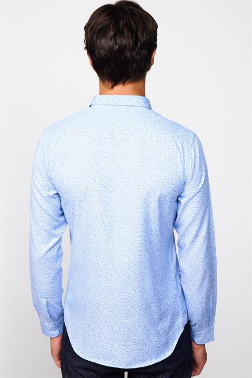 Slim Fit Uzun Kollu Dar Kesim Desenli Pamuklu Kolay Ütülenebilir Mavi Erkek Gömlek