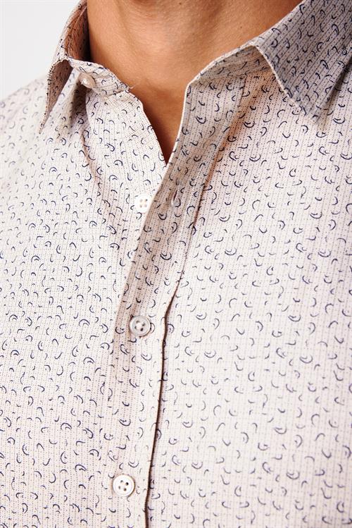 Slim Fit Uzun Kollu Dar Kesim Desenli Pamuklu Kolay Ütülenebilir Bej Erkek Gömlek