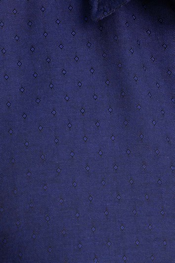 Slim Fit Uzun Kollu Oxford Doku Armürlü Biyeli Erkek Lacivert Gömlek