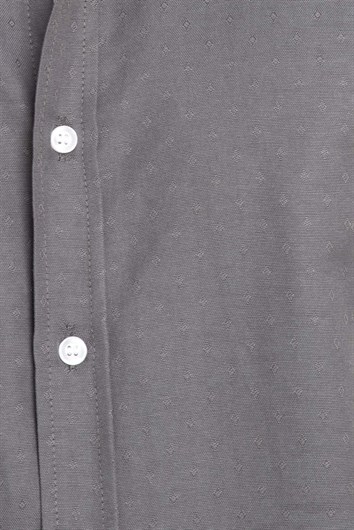 Slim Fit Uzun Kollu Oxford Doku Armürlü Biyeli Erkek Gri Gömlek