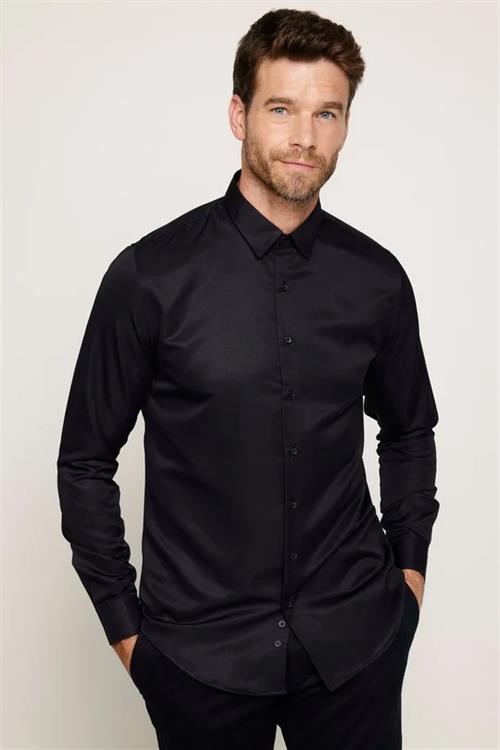 2li Paket Siyah Slim Fit Kolay Ütü Teri Emen Nefes Alan Doku Dört Mevsim Erkek Gömlek