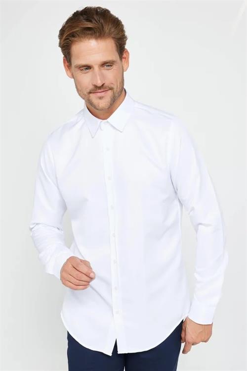 2li Paket Beyaz Slim Fit Kolay Ütü Teri Emen Nefes Alan Doku Dört Mevsim Erkek Gömlek