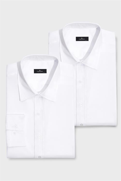 2li Paket Beyaz Slim Fit Kolay Ütü Teri Emen Nefes Alan Doku Dört Mevsim Erkek Gömlek