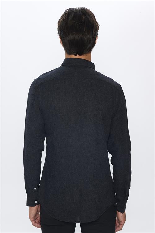 Slim Fit Uzun Kollu Düğmeli Yaka Kışlık Yün Viskon Düz Gömlek