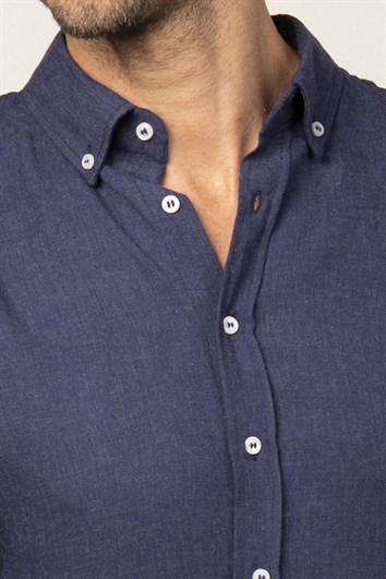Slim Fit Uzun Kollu Düğmeli Yaka Kışlık Yün Viskon Düz Gömlek