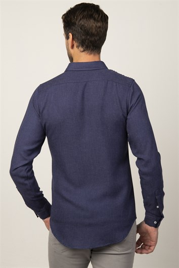 Slim Fit Uzun Kollu Düğmeli Yaka Kışlık Yün Viskon Düz Gömlek