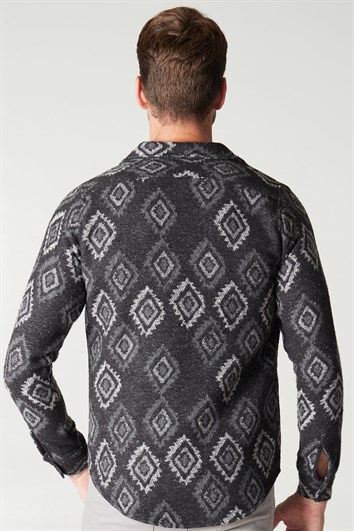 Slim Fit Uzun Kollu Tek Cep Kışlık Etnik Desen Spor Erkek Gömlek