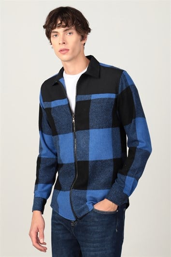 Slim Fit Uzun Kollu Kışlık Oduncu Fermuarlı Parçalı Erkek Gömlek
