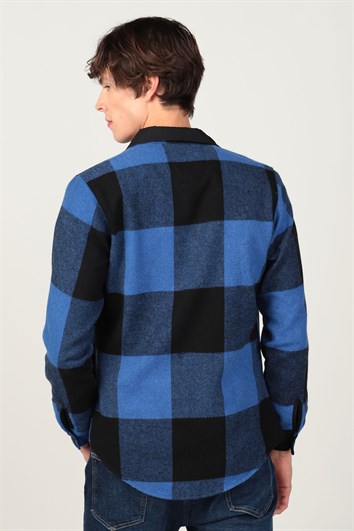 Slim Fit Uzun Kollu Kışlık Oduncu Fermuarlı Parçalı Erkek Gömlek