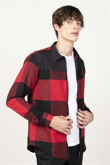 Slim Fit Uzun Kollu Kışlık Oduncu Fermuarlı Parçalı Erkek Gömlek