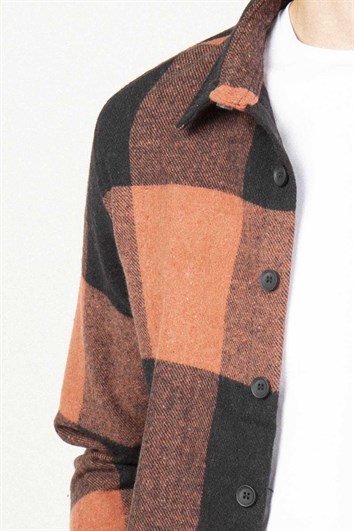 Slim Fit Uzun Kollu Kareli Tek Cepli Kışlık Oduncu Erkek Siyah Gömlek