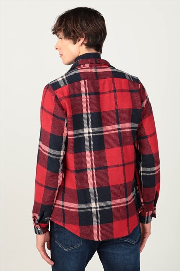 Slim Fit Uzun Kollu Kışlık Oduncu Erkek Bordo Gömlek