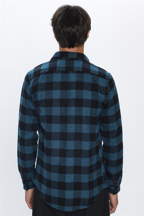 Slim Fit Uzun Kollu Kareli Kışlık Oduncu Erkek Petrol Gömlek