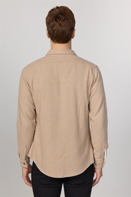 Slim Fit Uzun Kollu Kışlık Oduncu Çift Cep Kapaklı Düz Taş Erkek Gömlek