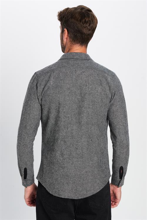 Erkek Slim Fit Dar Kesim Oduncu Çift Cepli Kapaklı Düz Gri Kışlık Gömlek