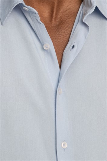 Slim Fit Uzun Kollu Dar Kesim Dökümlü Viskon Şık Erkek Mavi Gömlek